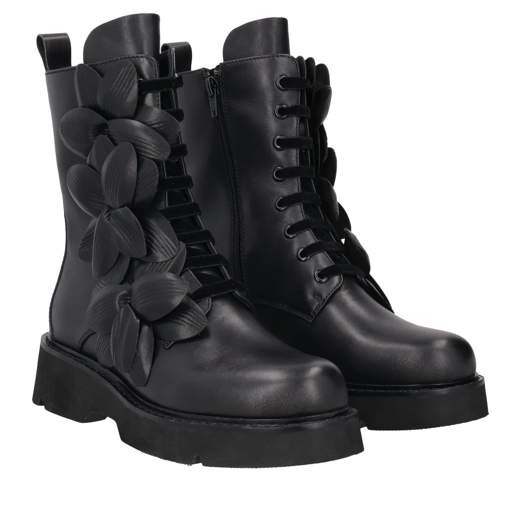 black louise ankle boot with leather flowers