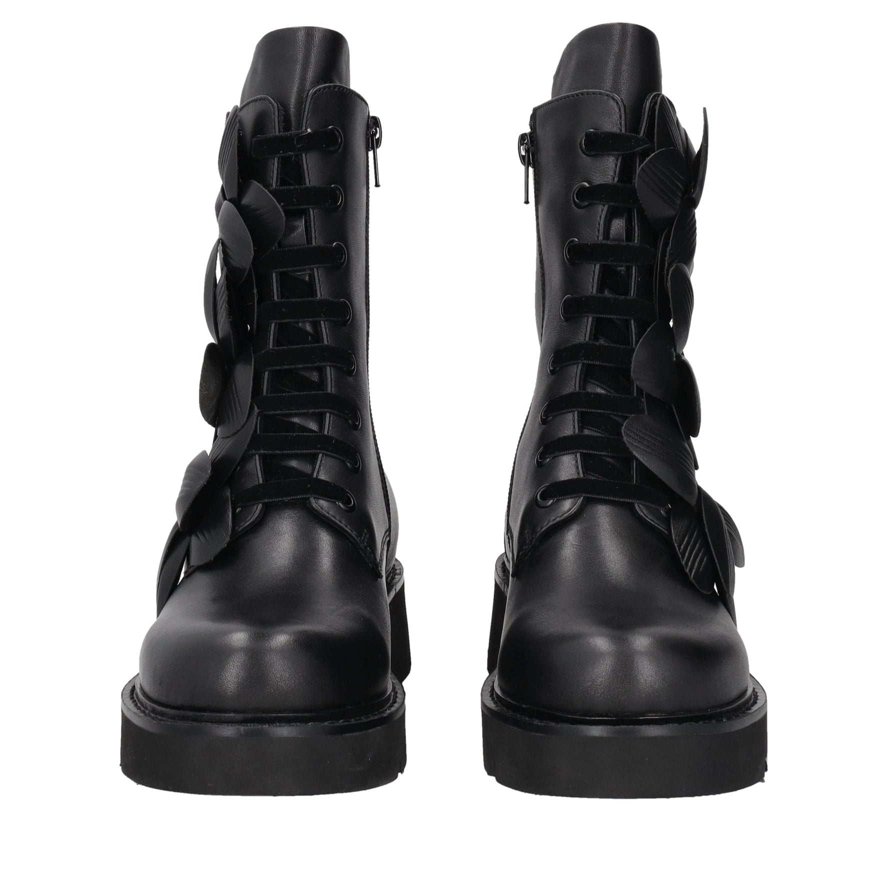 black louise ankle boot with leather flowers