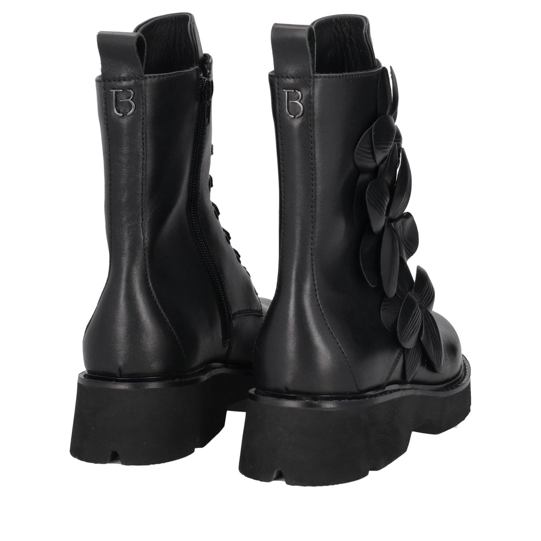 black louise ankle boot with leather flowers
