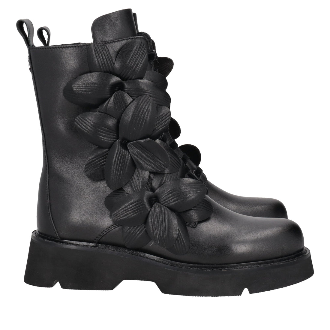 black louise ankle boot with leather flowers