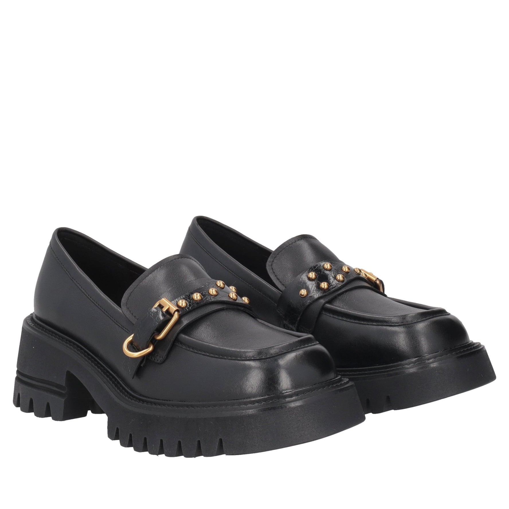 black madeleine leather loafer with accessory
