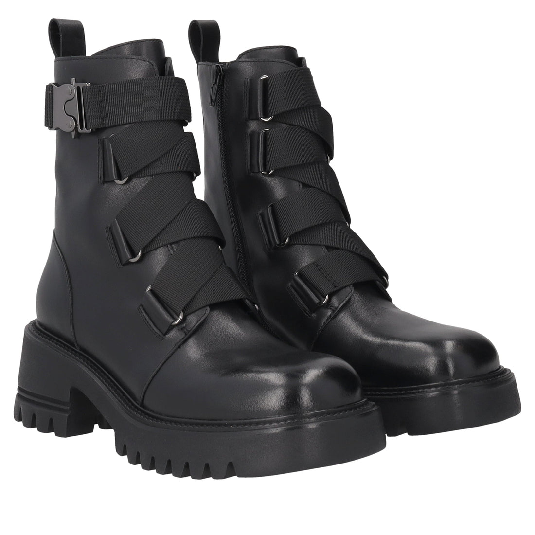 black madeleine leather ankle boot with ribbons