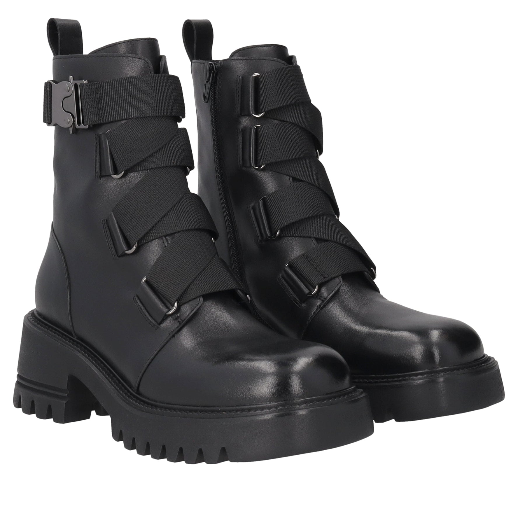 black madeleine leather ankle boot with ribbons