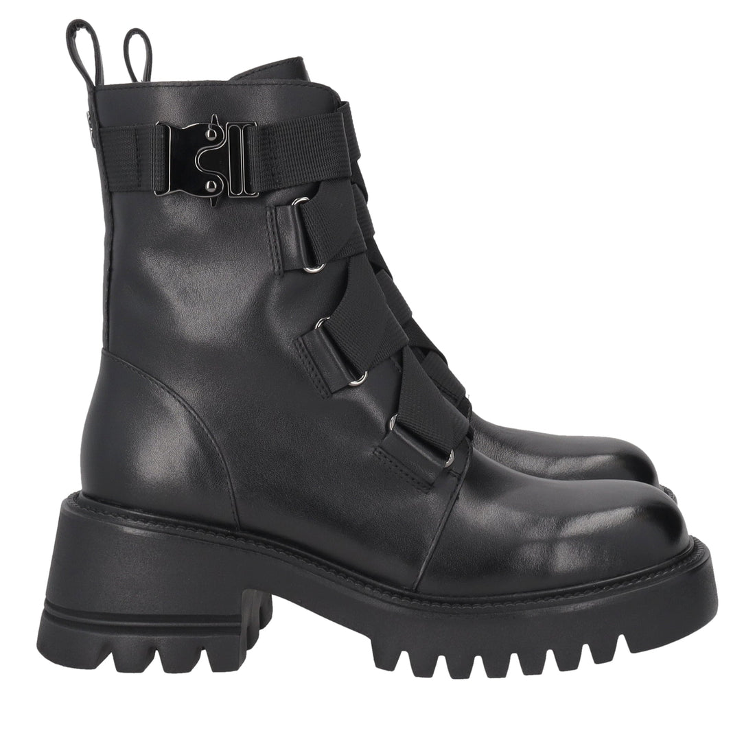 black madeleine leather ankle boot with ribbons