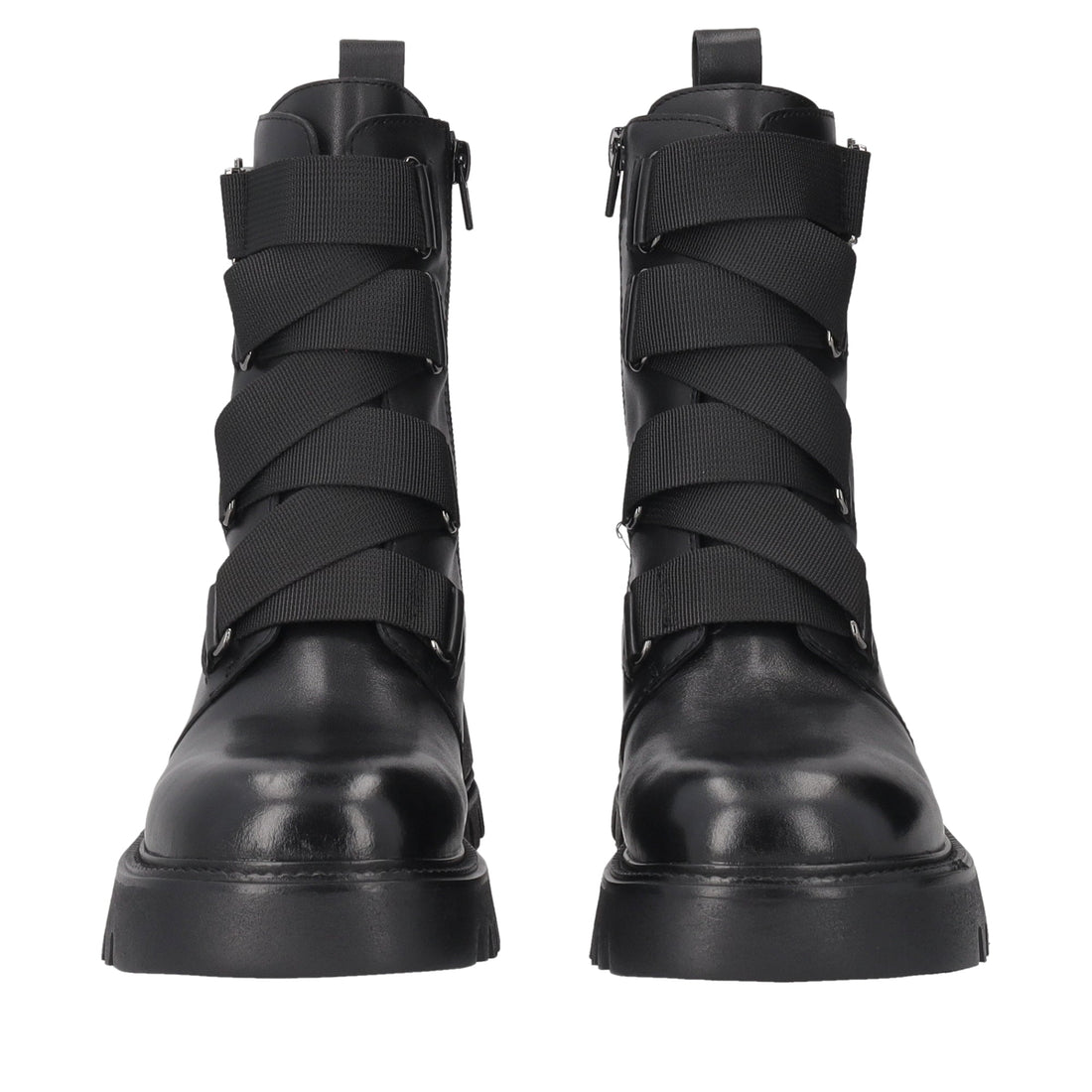 black madeleine leather ankle boot with ribbons