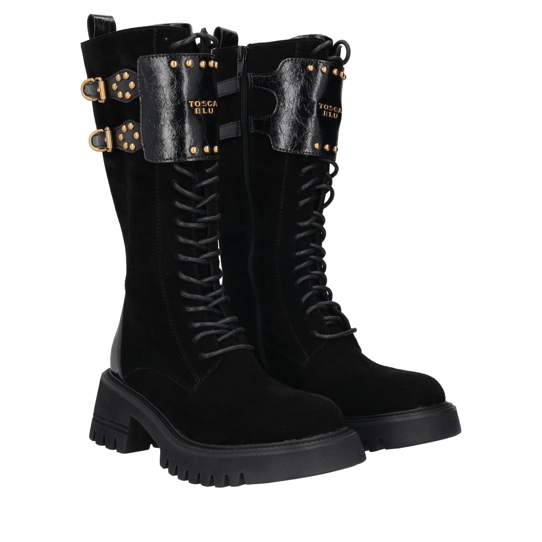 black madeleine combat boot in suede with logo