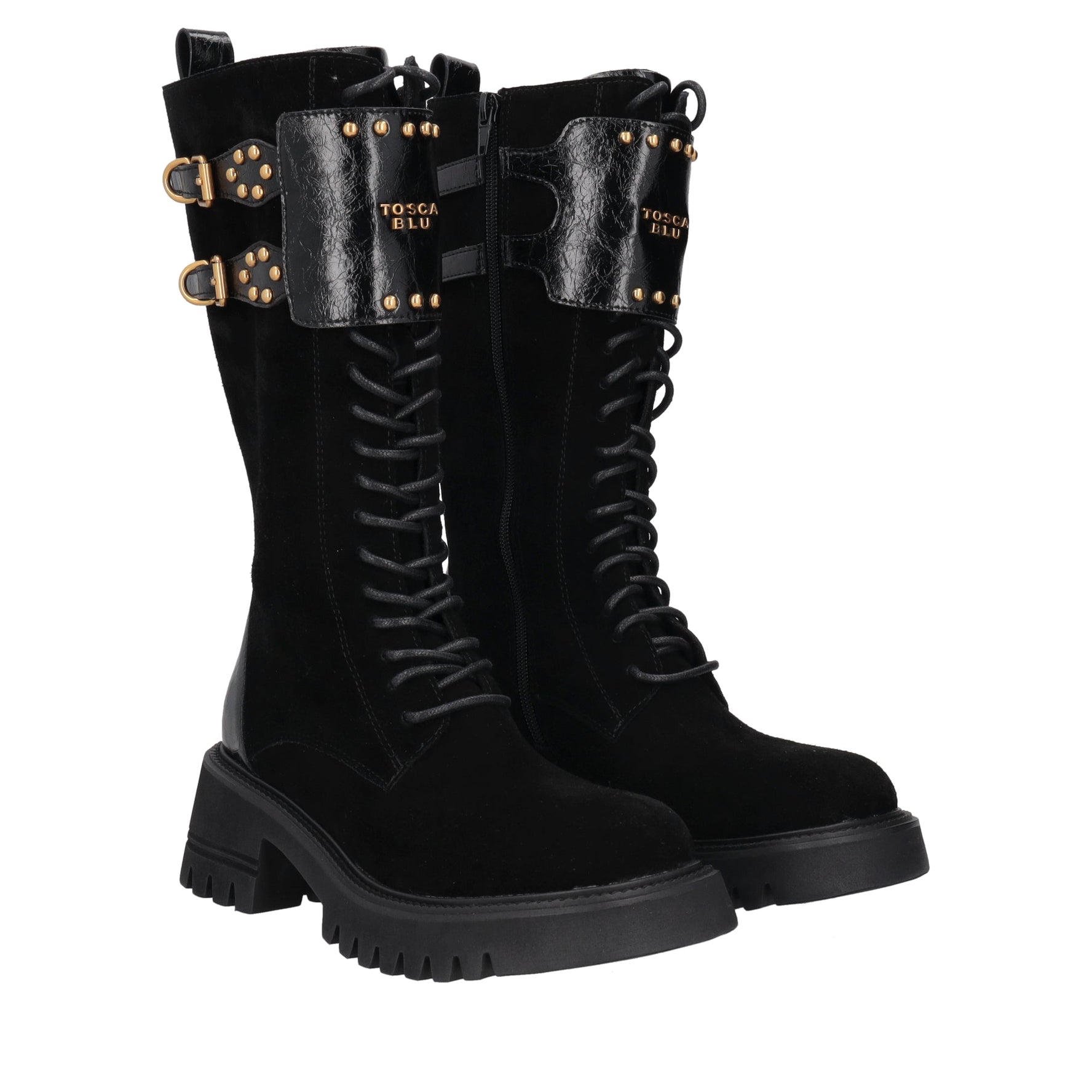 black madeleine combat boot in suede with logo
