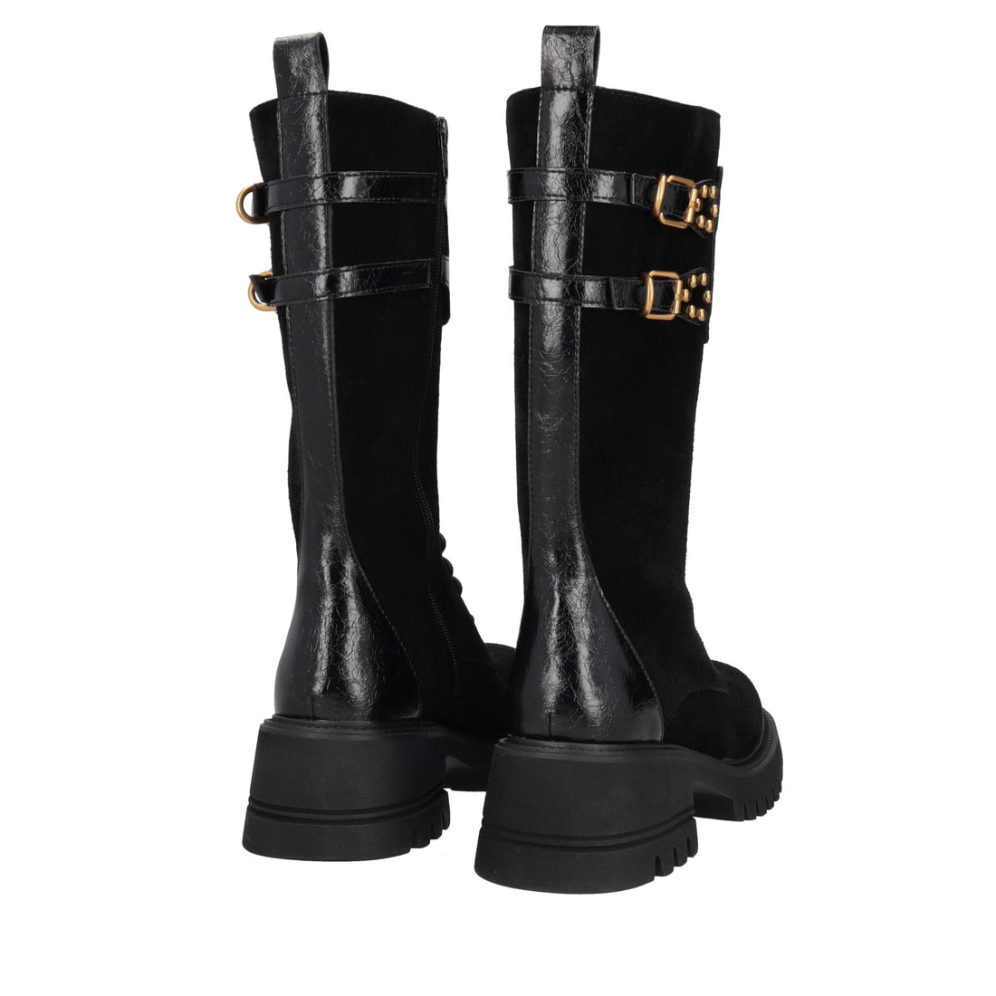 black madeleine combat boot in suede with logo