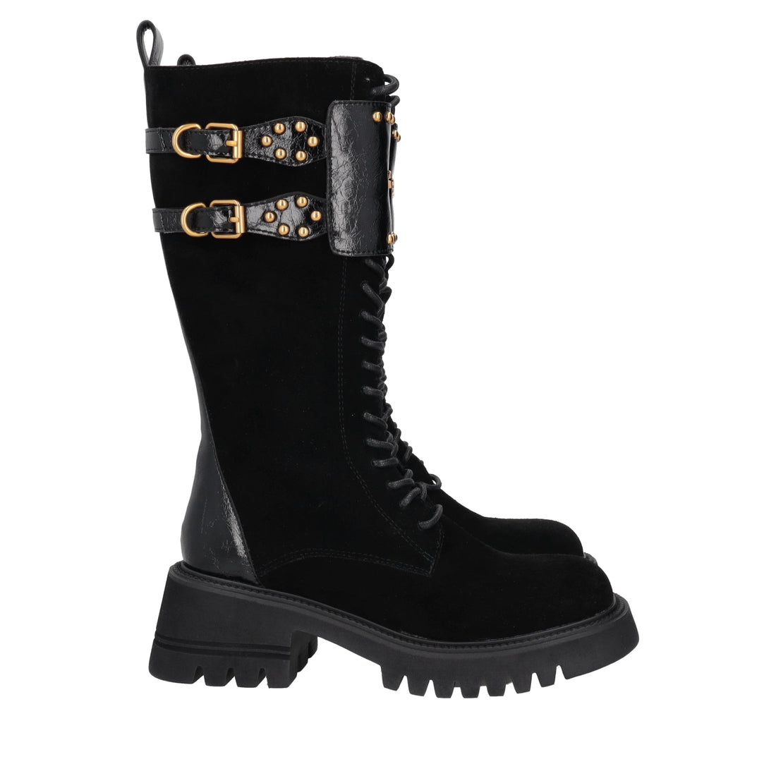 black madeleine combat boot in suede with logo