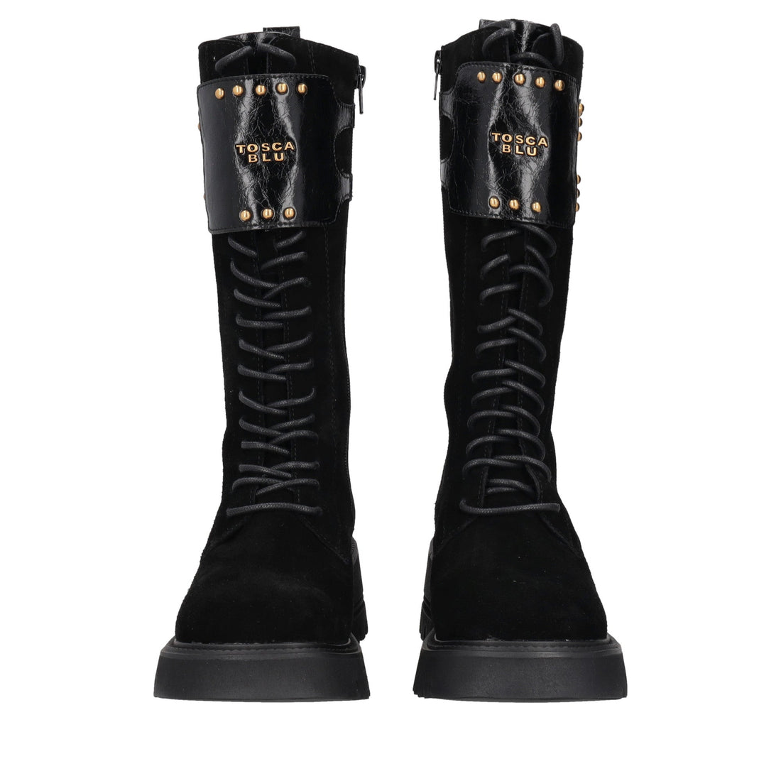 black madeleine combat boot in suede with logo