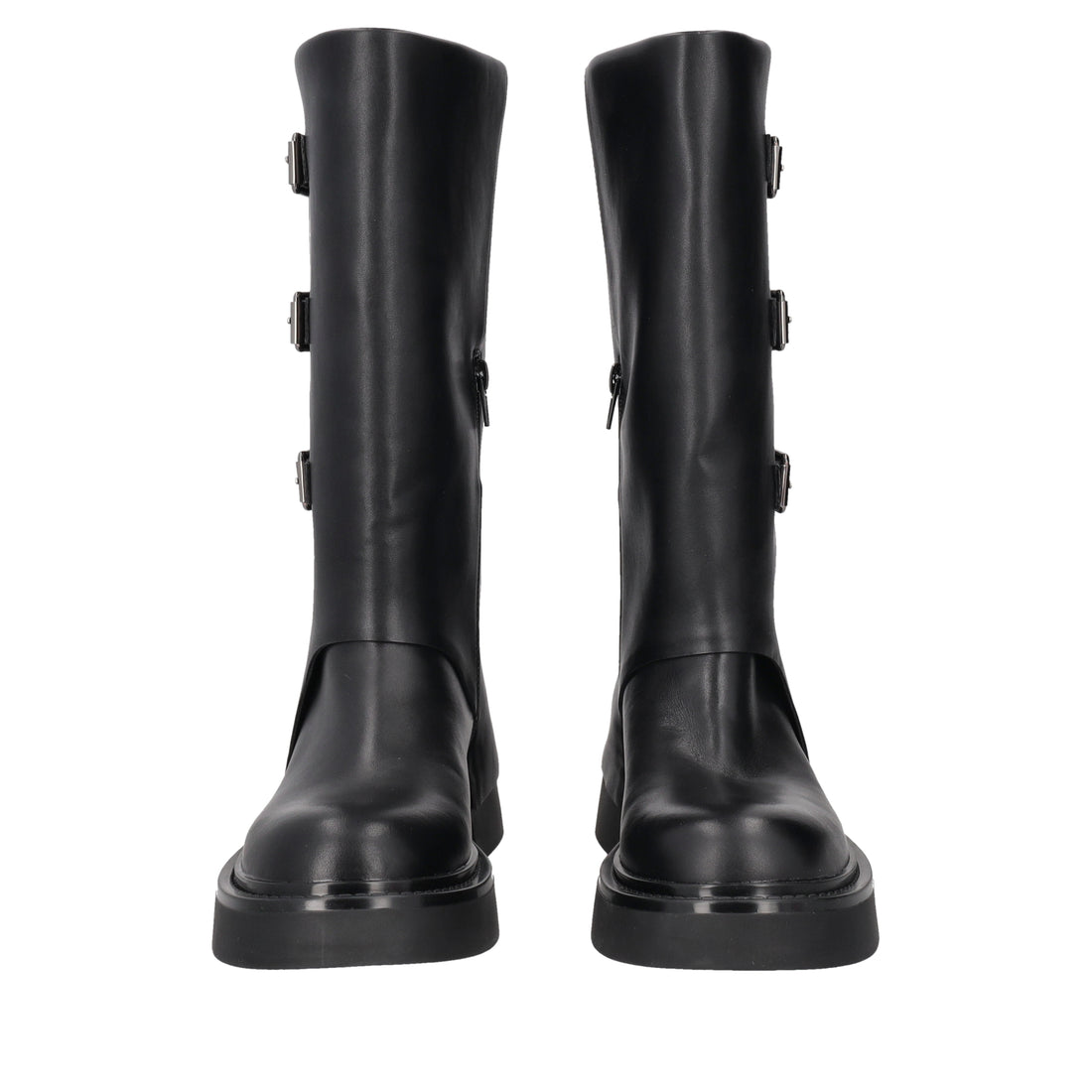 black mathilde leather boot with buckles