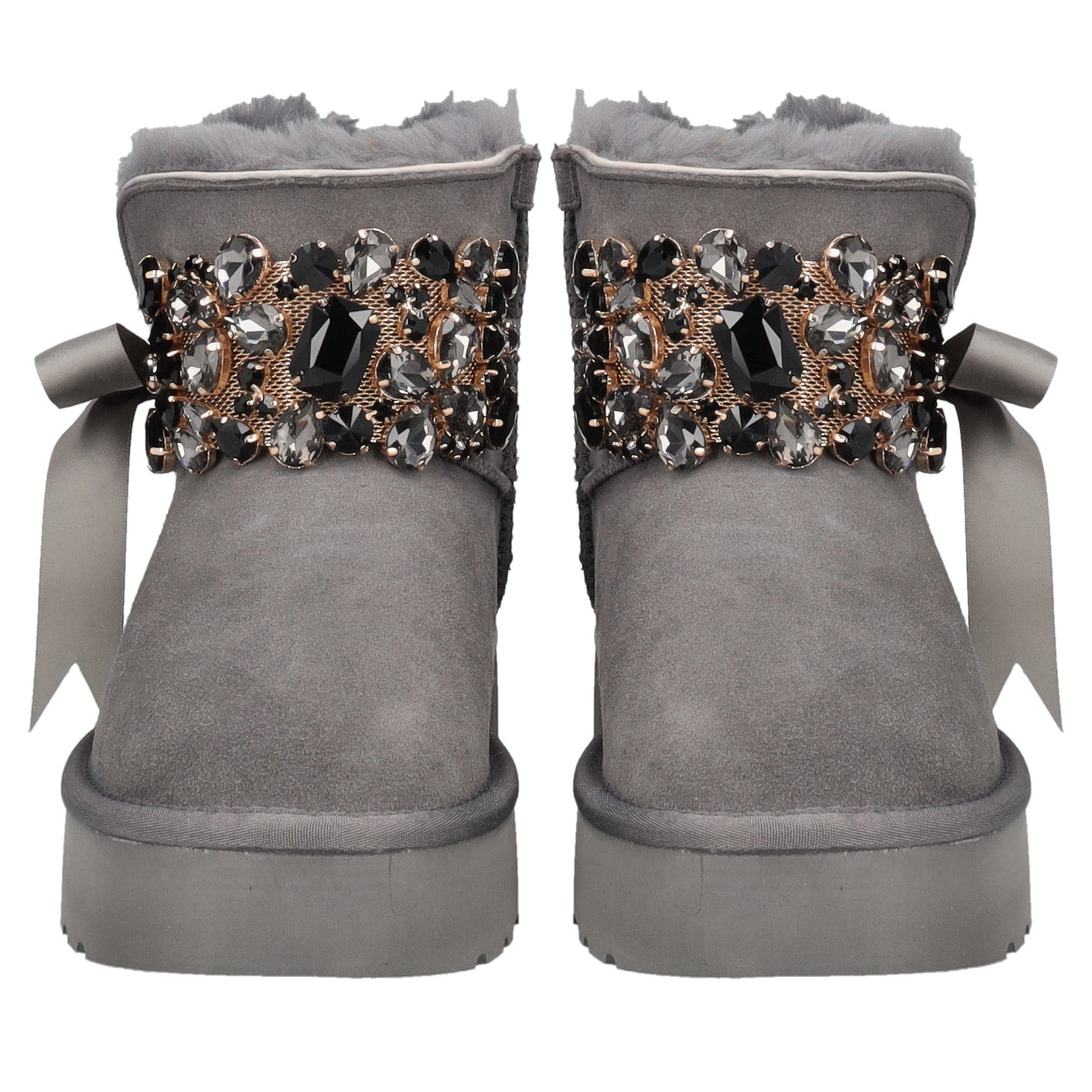 dark grey zoe ankle boot with rhinestone band