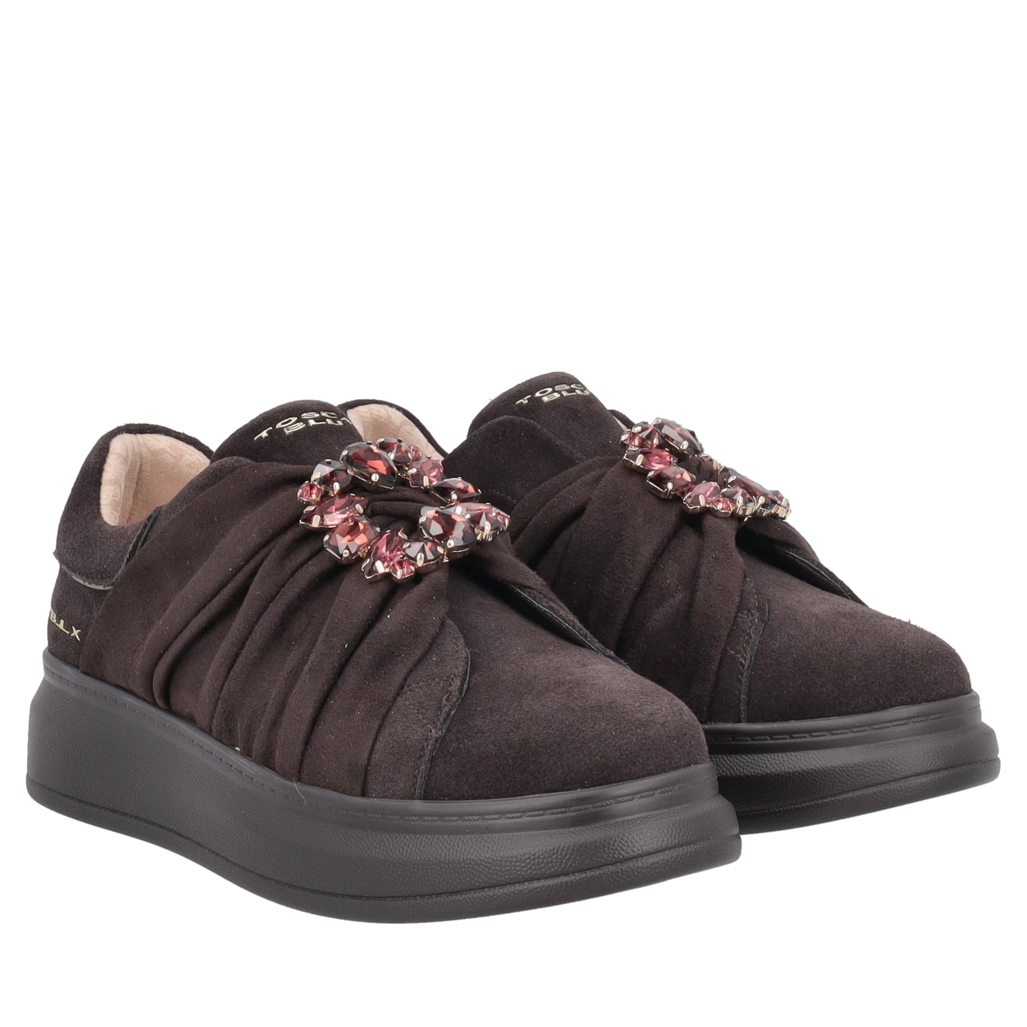 sneaker slip on in suede con pietre gioiello colore testa di moro sf2601s004 c60