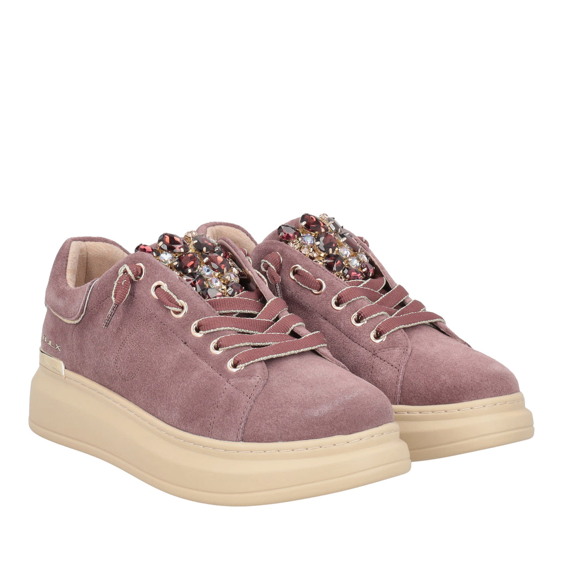 Sneaker Luxe in suede con pietre gioiello colore malva