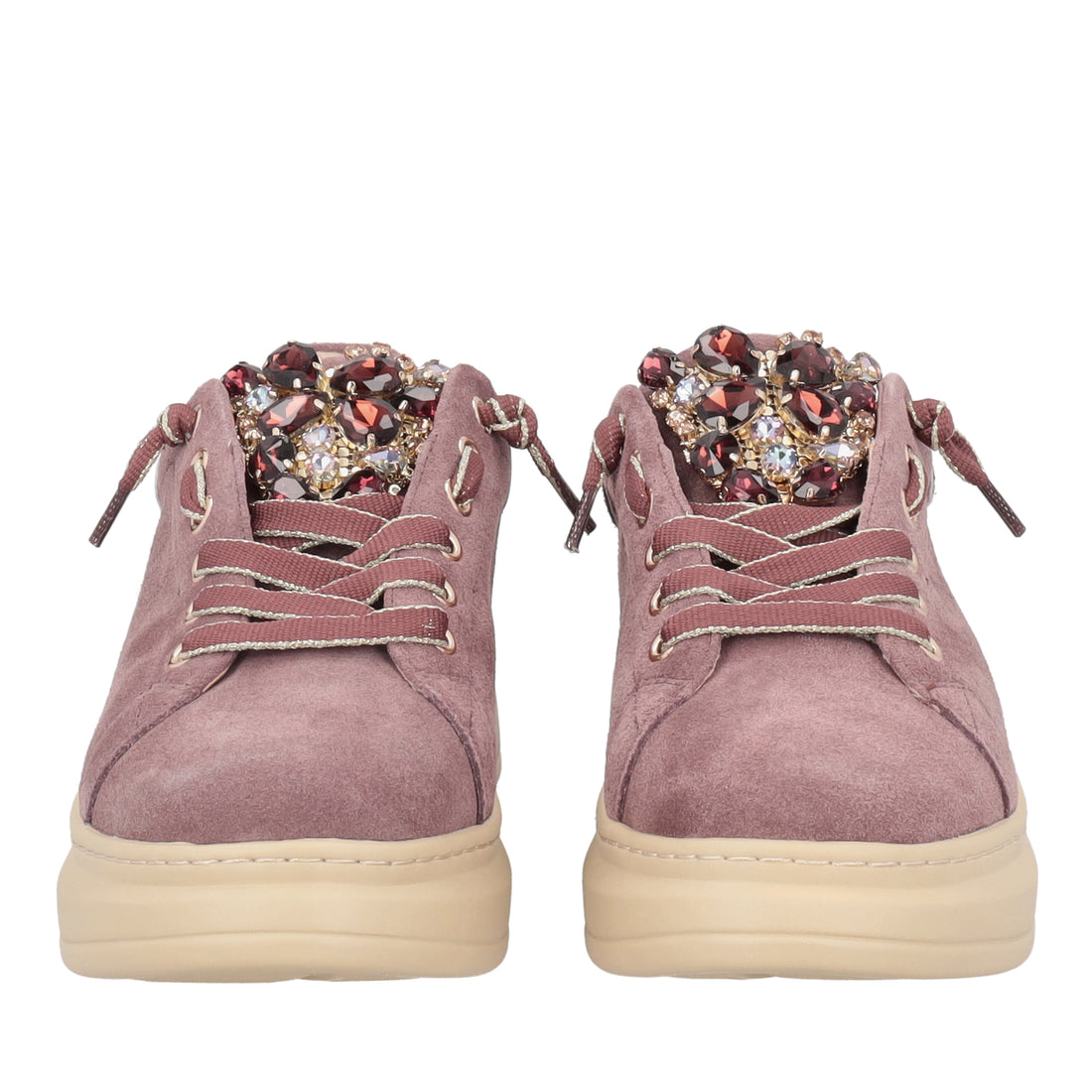 Sneaker Luxe in suede con pietre gioiello colore malva
