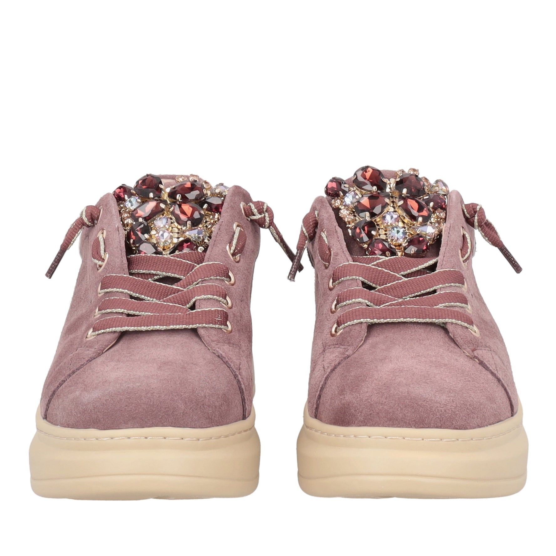Sneaker Luxe in suede con pietre gioiello colore malva