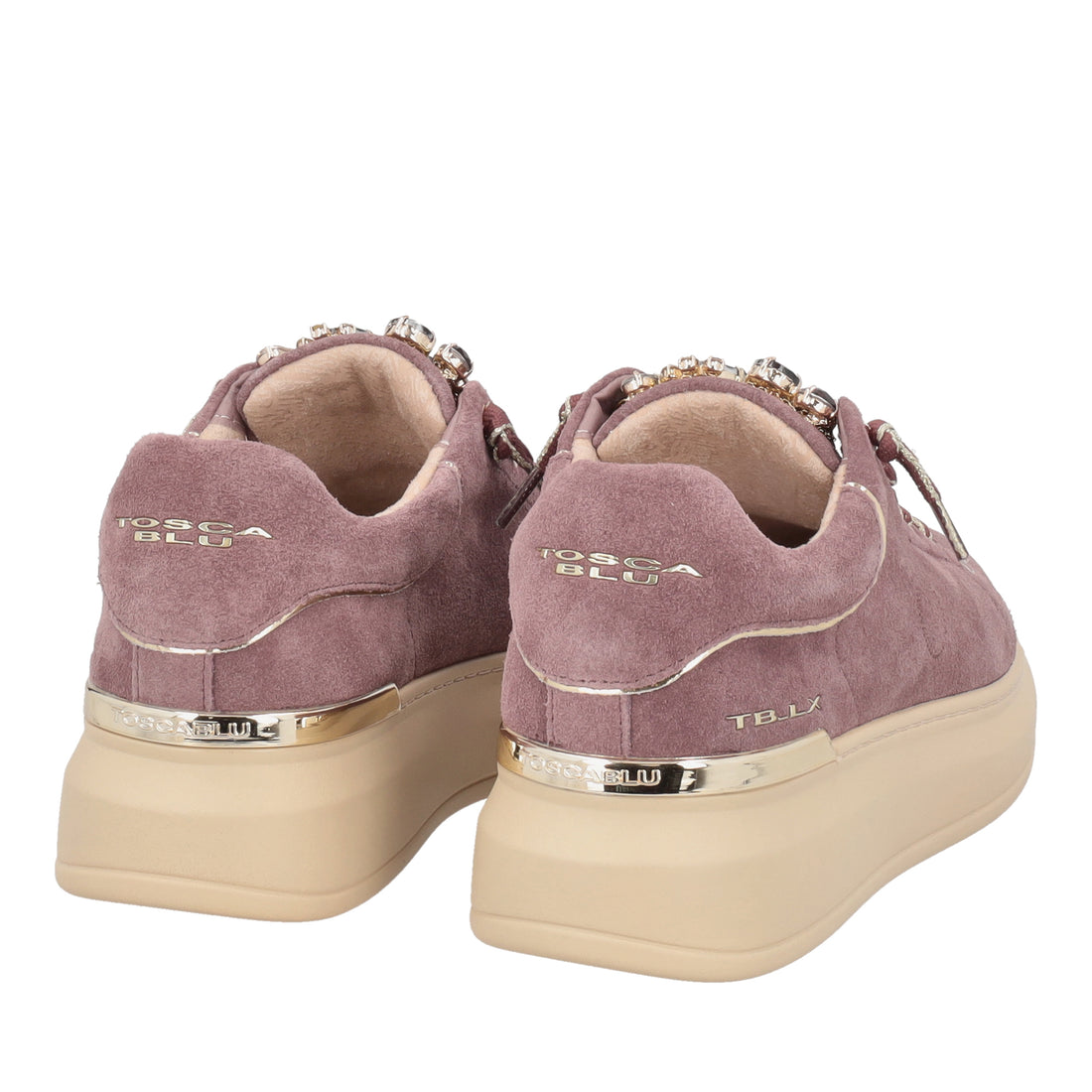 Sneaker Luxe in suede con pietre gioiello colore malva
