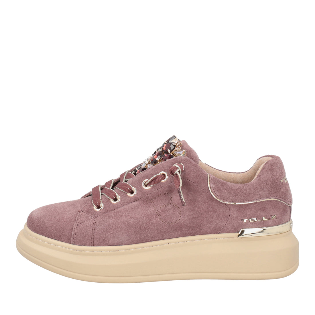 Sneaker Luxe in suede con pietre gioiello colore malva