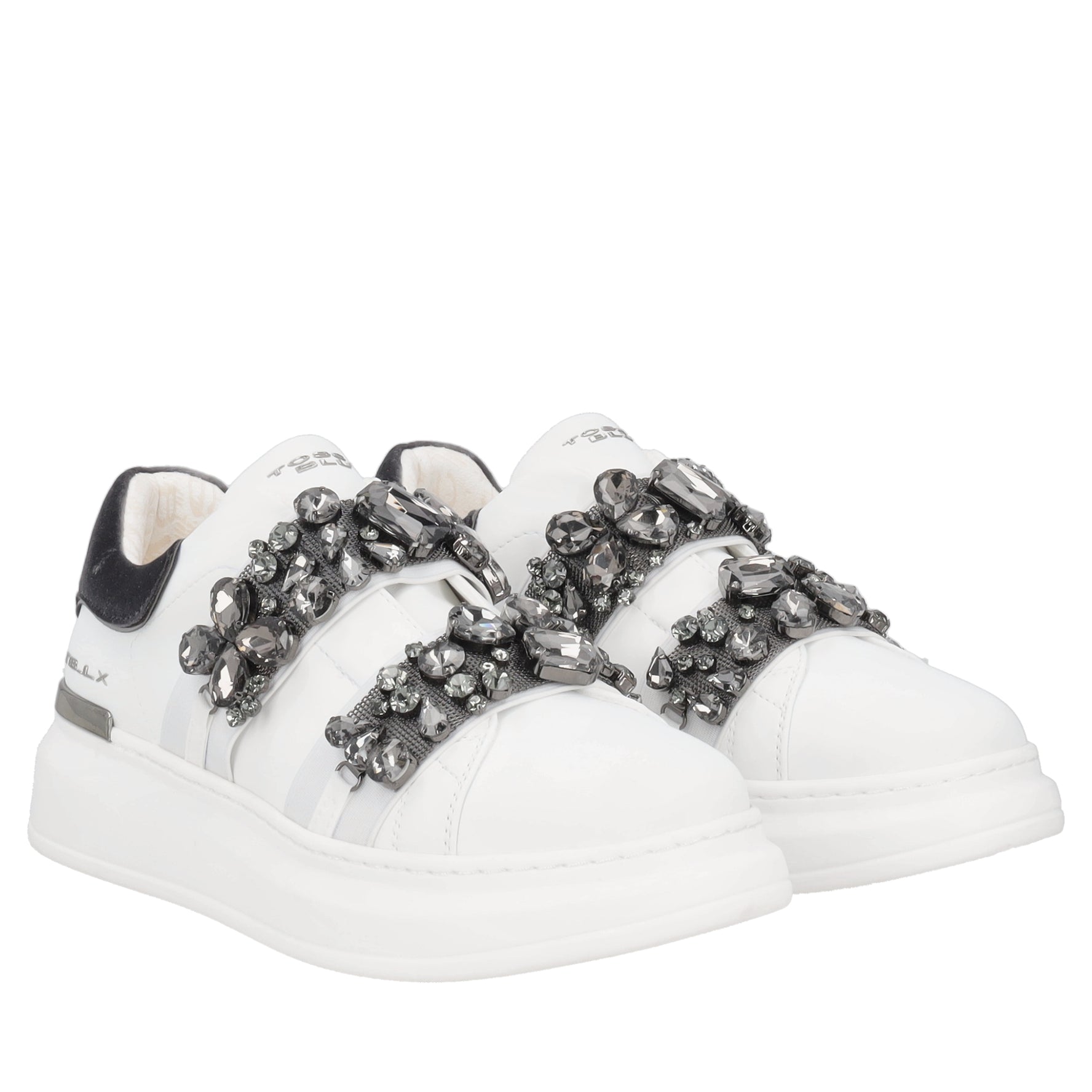 Sneaker City Luxe in pelle con fascia strass colore bianco/grigio