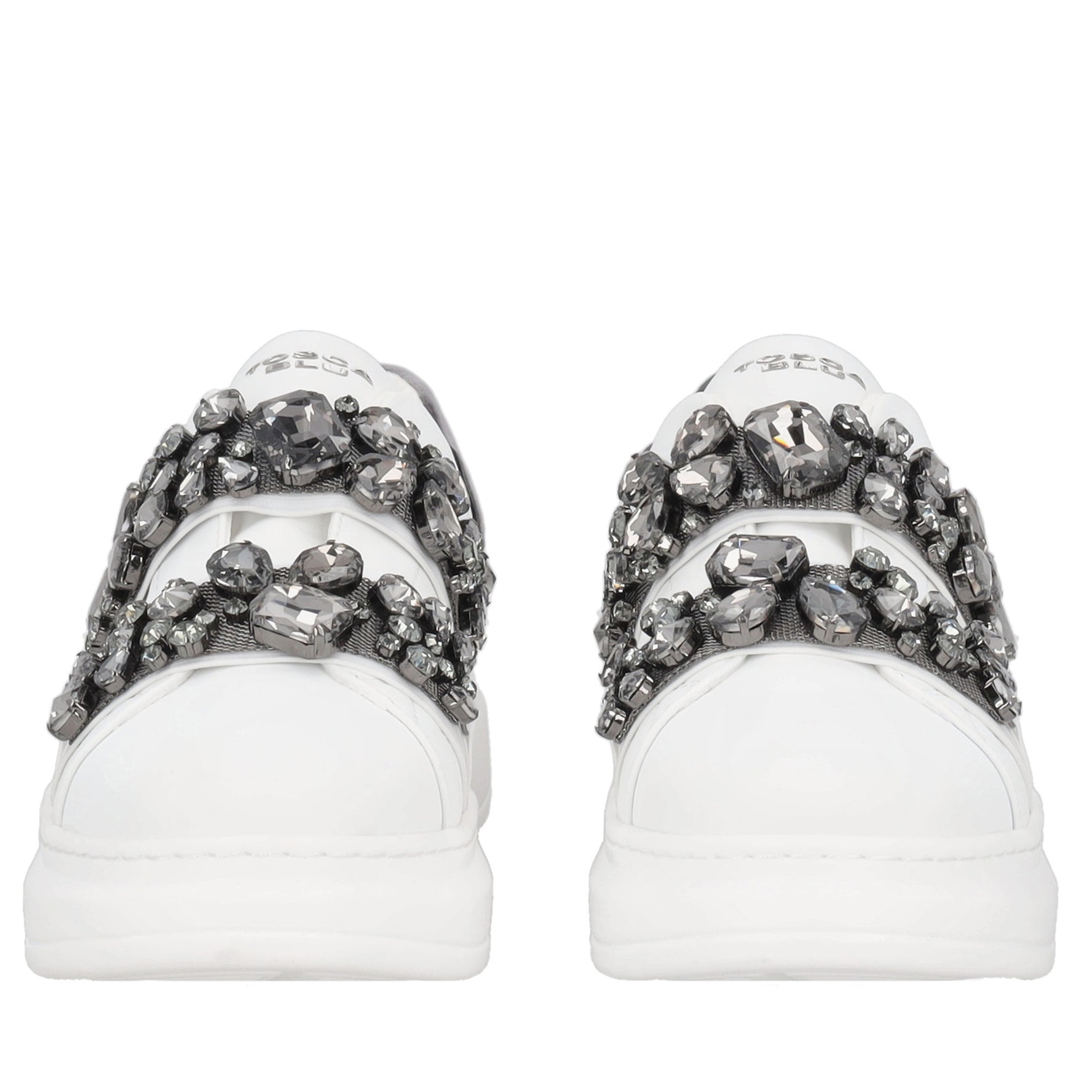 Sneaker City Luxe in pelle con fascia strass colore bianco/grigio