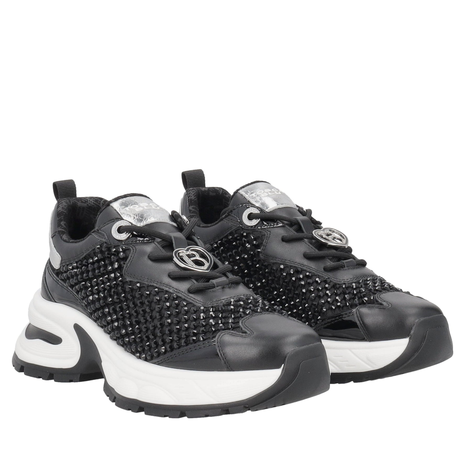 sneaker moonlight in raso con strass colore nero sf2606s080 c99