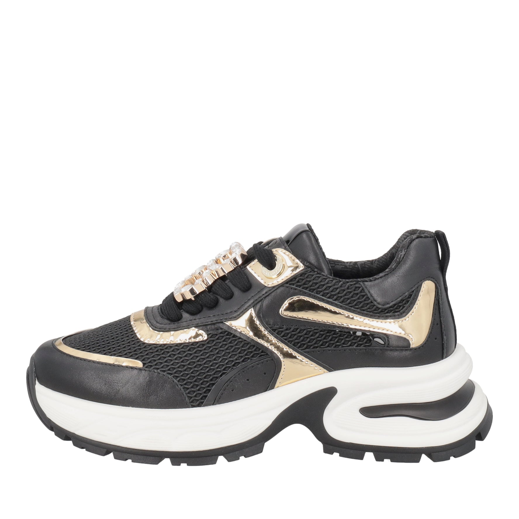 Sneaker Crystal in pelle con accessorio gioiello colore nero/oro