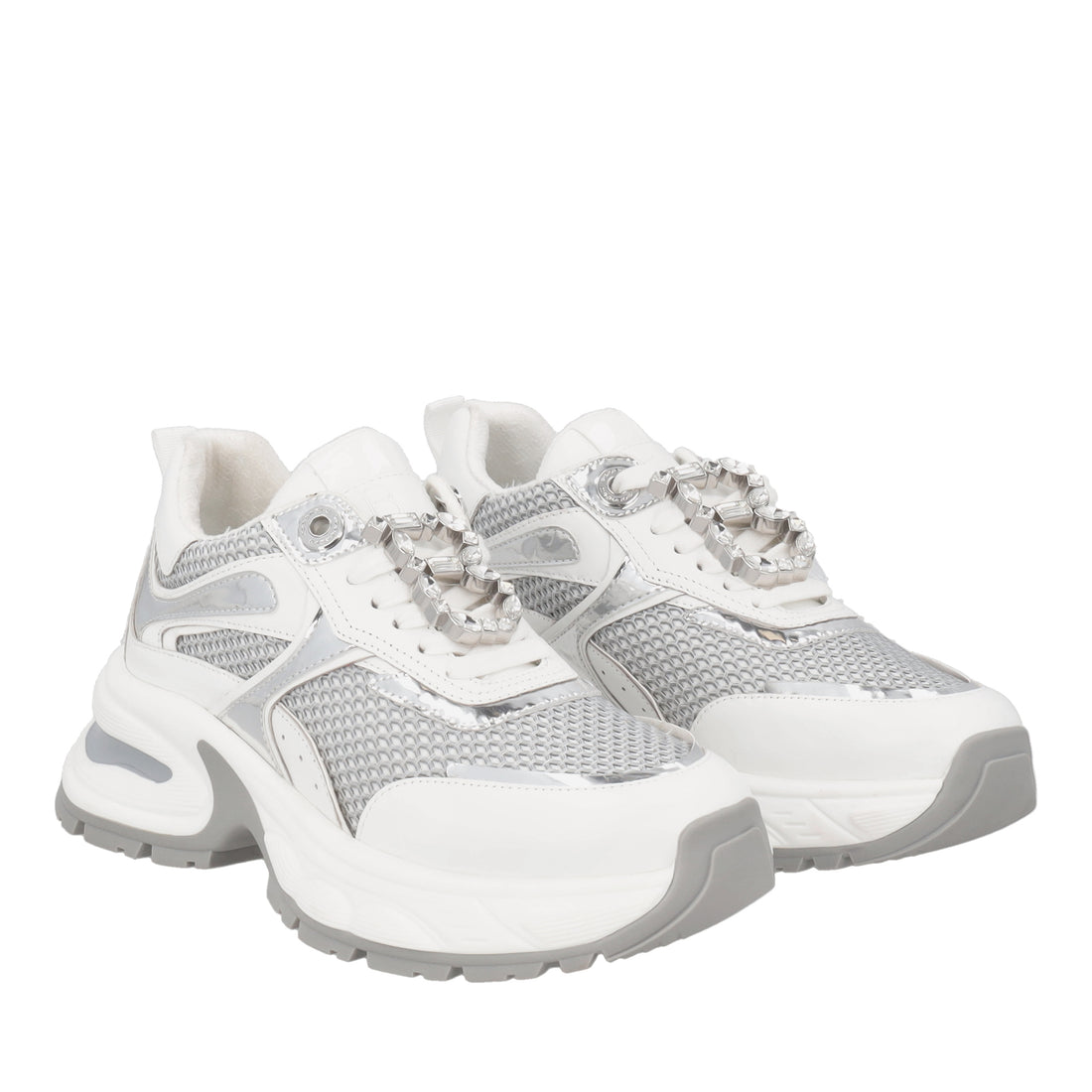 Sneaker Crystal in pelle con accessorio gioiello colore bianco