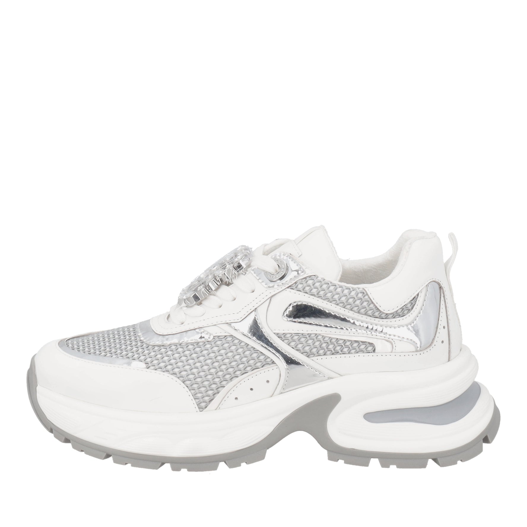 Sneaker Crystal in pelle con accessorio gioiello colore bianco