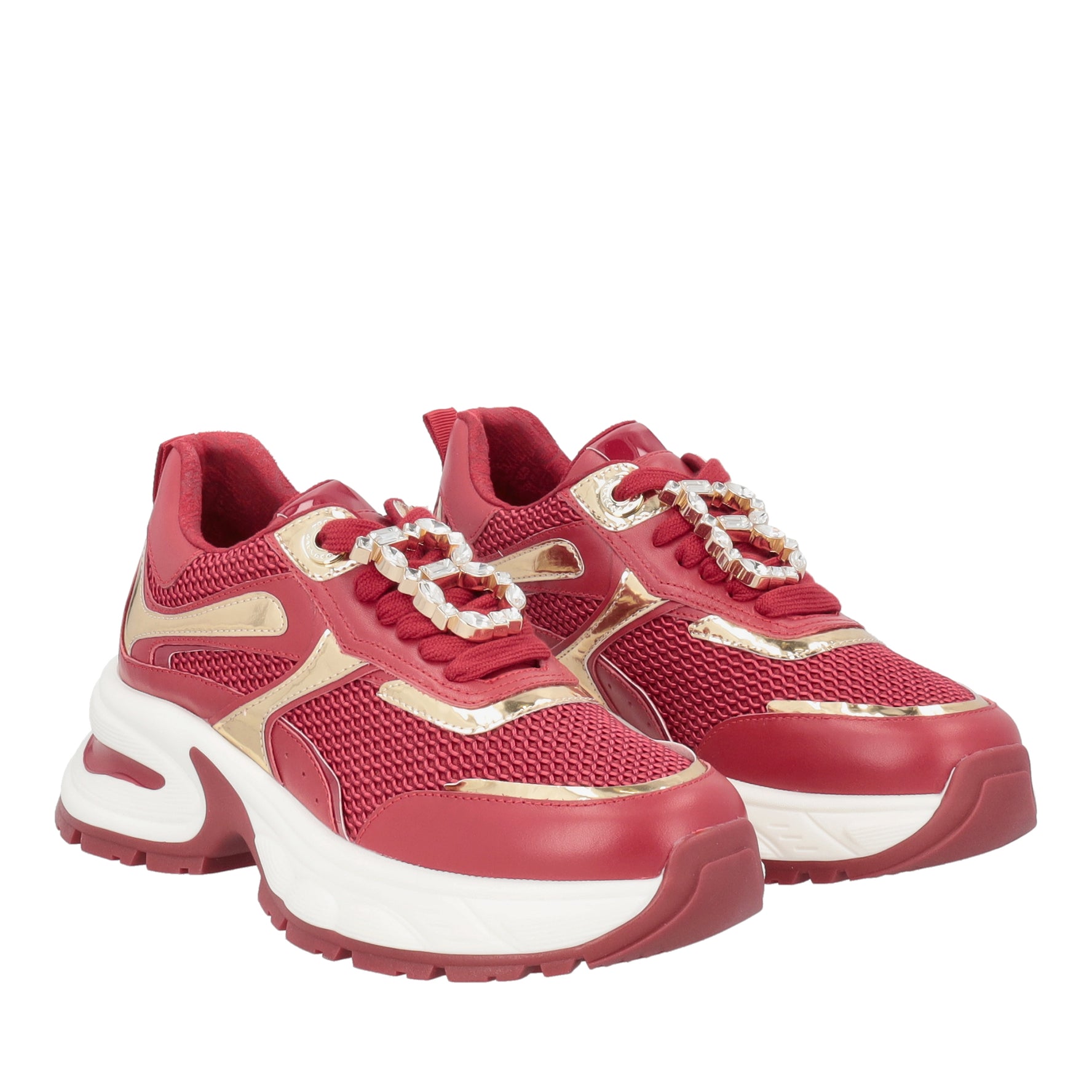 Sneaker Crystal in pelle con accessorio gioiello colore rosso