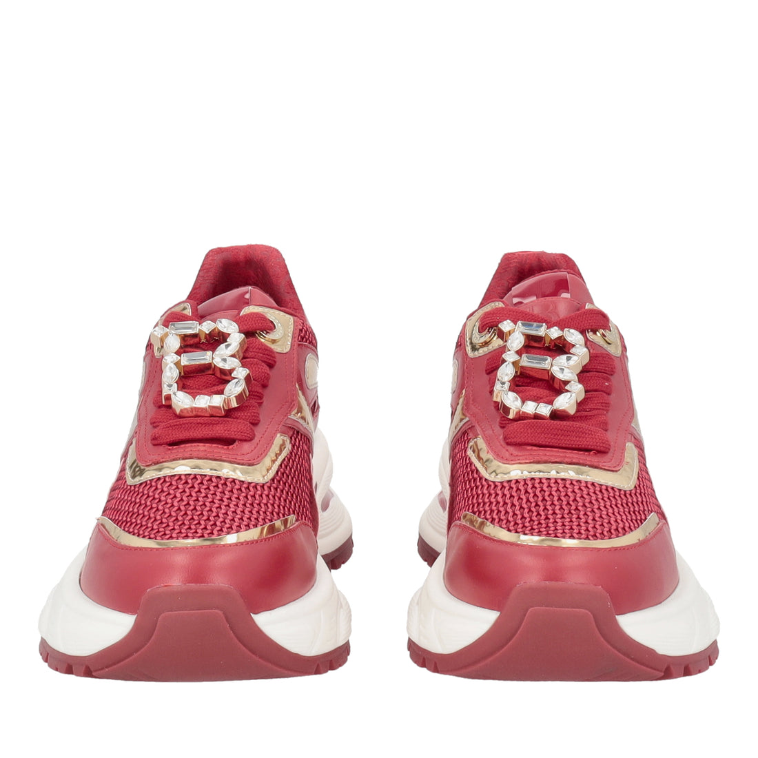 Sneaker Crystal in pelle con accessorio gioiello colore rosso