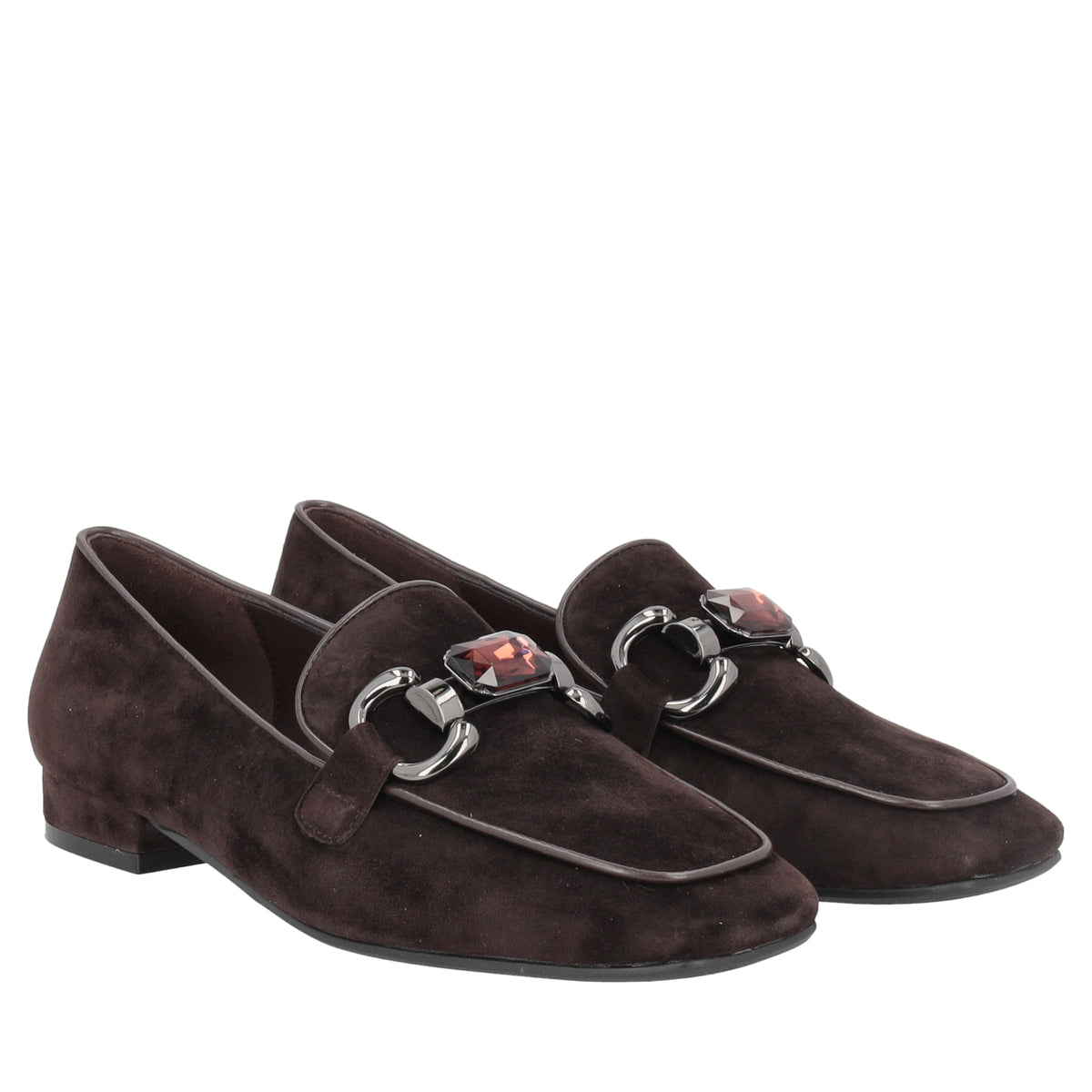DARK BROWN Adele suede loafers with accessory