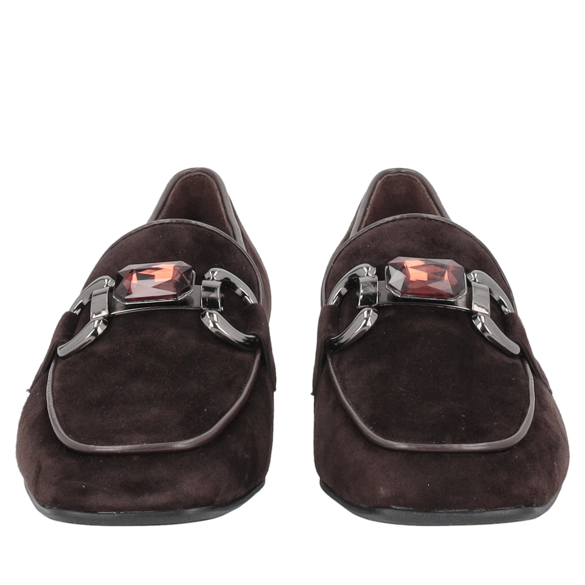 DARK BROWN Adele suede loafers with accessory