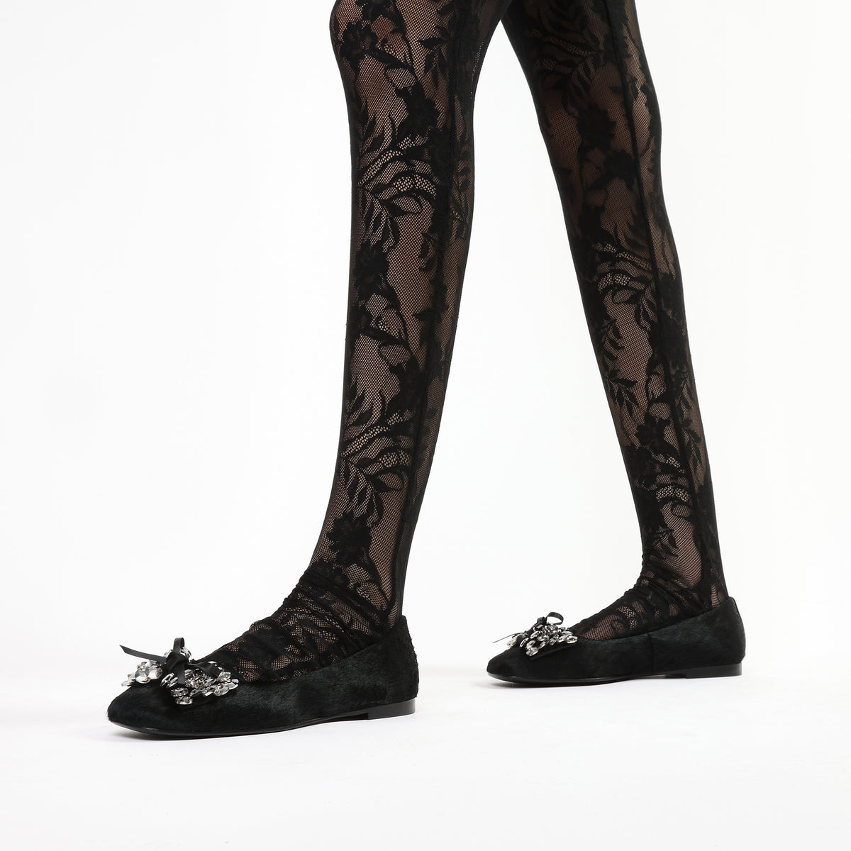 Ballerina Amy in pelle con fiocco colore nero