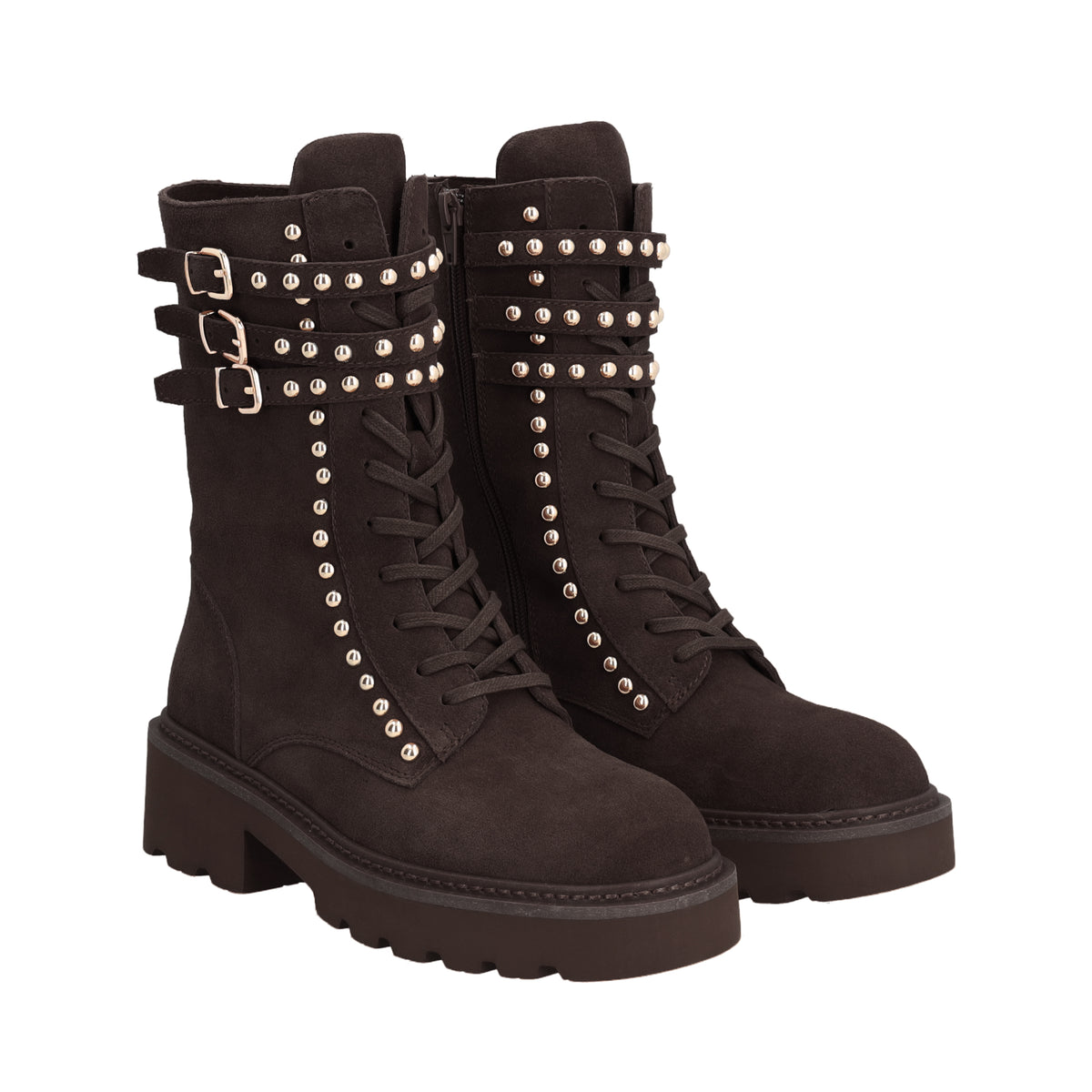 DARK BROWN Maggie suede ankle boots with rhinestones