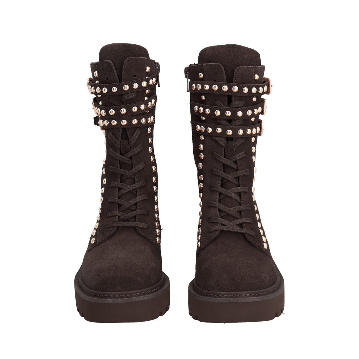 DARK BROWN Maggie suede ankle boots with rhinestones
