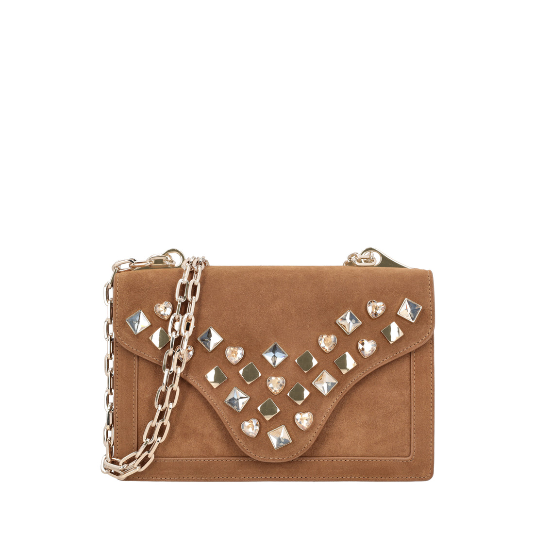 Tracollina Sweet Bag in suede con borchie colore cuoio