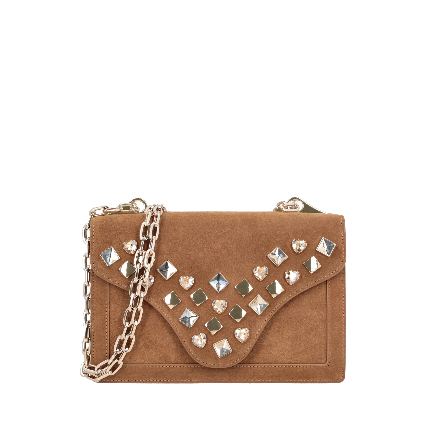 Tracollina Sweet Bag in suede con borchie colore cuoio