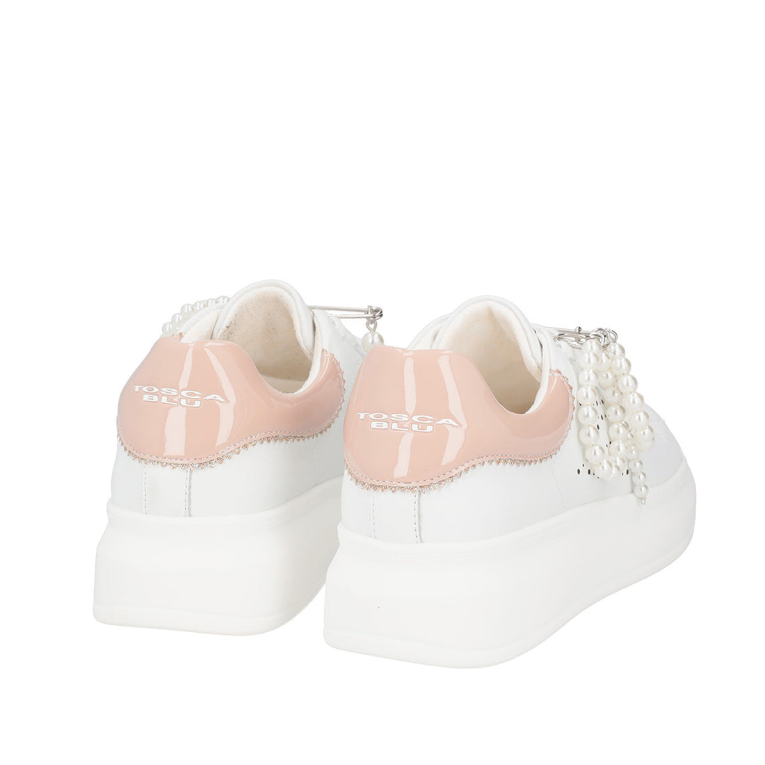 WHITE/CIPRIA GLAMOUR SNEAKER WITH PIN AND PEARLS IN LEATHER