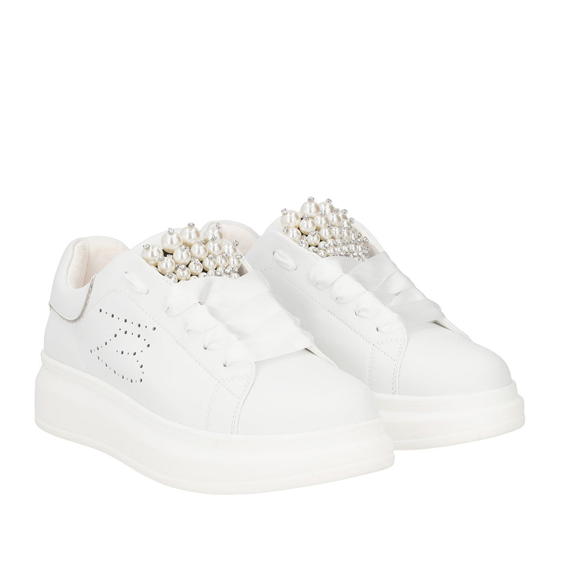 WHITE GLAMOUR SNEAKER IN LEATHER WITH PEARLS