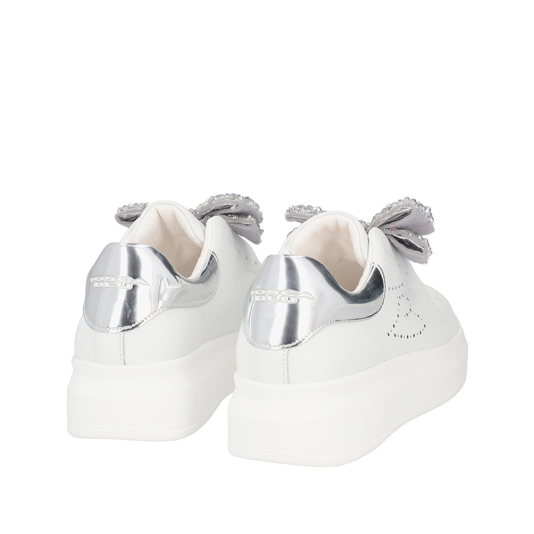WHITE/SILVER GLAMOUR SNEAKER WITH RHINESTONE BOW