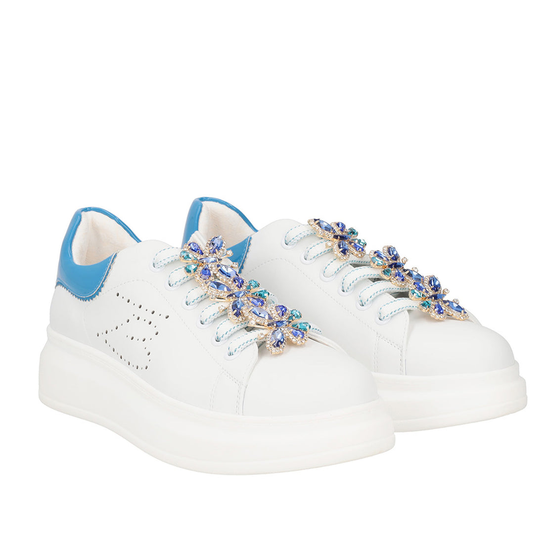 WHITE/BLUETTE GLAMOUR SNEAKER WITH BUTTERFLY ACCESSORY