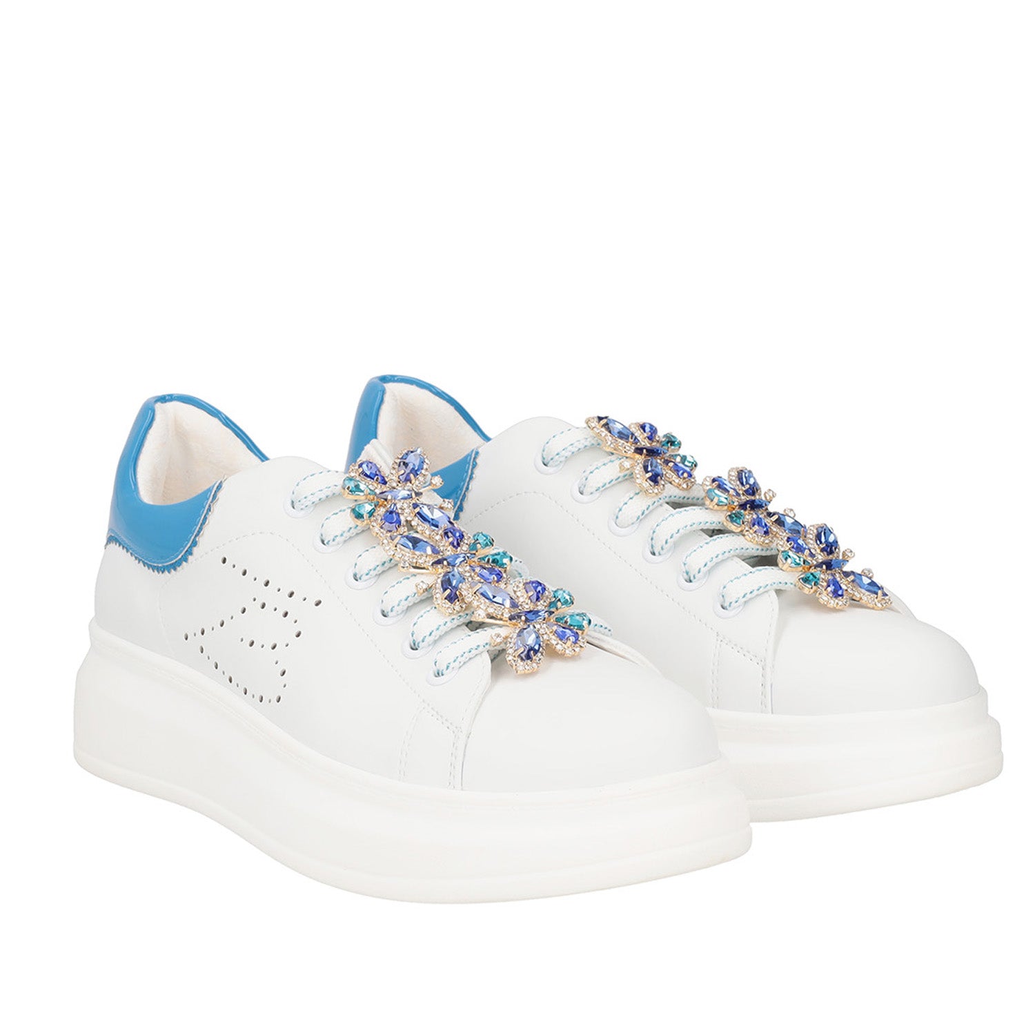 BIANCO/BLUETTE GLAMOUR SNEAKER WITH BUTTERFLY ACCESSORY