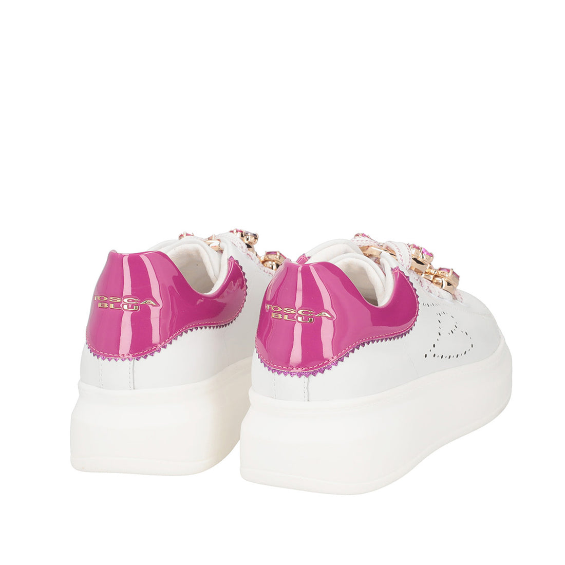 WHITE/FUXIA GLAMOUR SNEAKER WITH JEWEL ACCESSORY