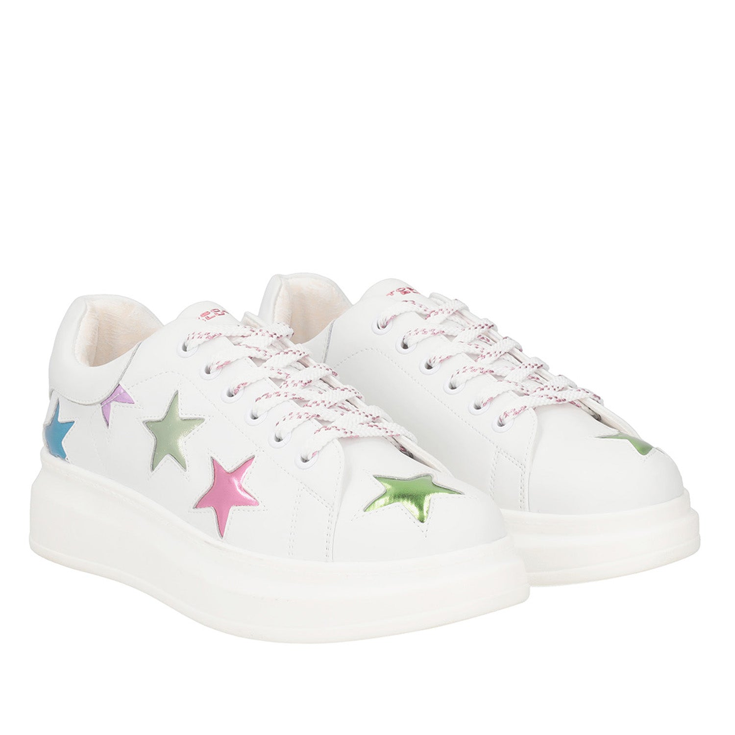 WHITE LEATHER GLAMOUR SNEAKER WITH STARS