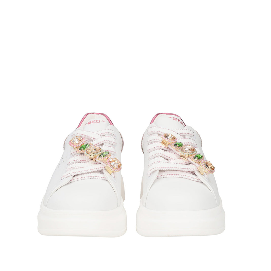 WHITE/FUXIA GLAMOUR  SNEAKER WITH JEWEL CHAIN