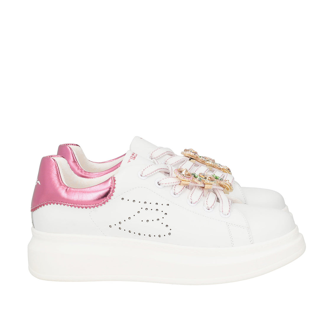 WHITE/FUXIA GLAMOUR  SNEAKER WITH JEWEL CHAIN