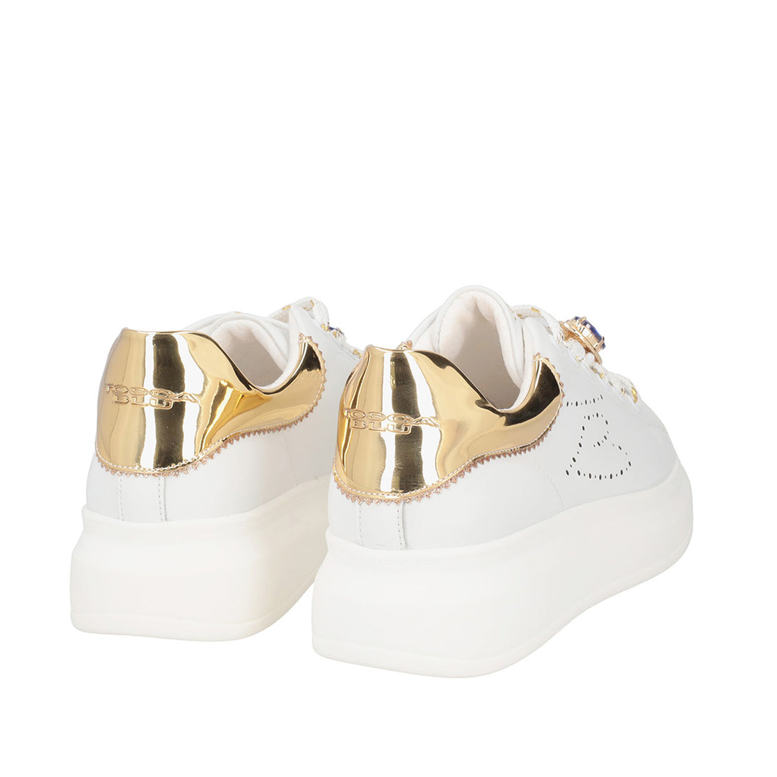 WHITE/GOLD GLAMOUR SNEAKER WITH RHINESTONE CHAIN