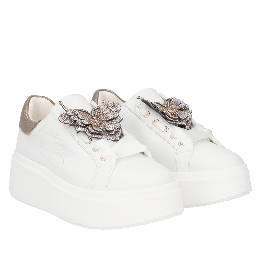 WHITE VANITY SNEAKER WITH JEWEL BUTTERFLY