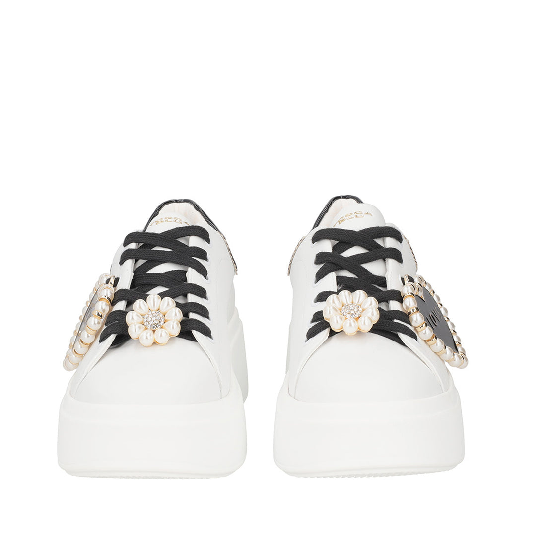 WHITE/BLACK VANITY SNEAKER WITH HEARTS AND PEARLS