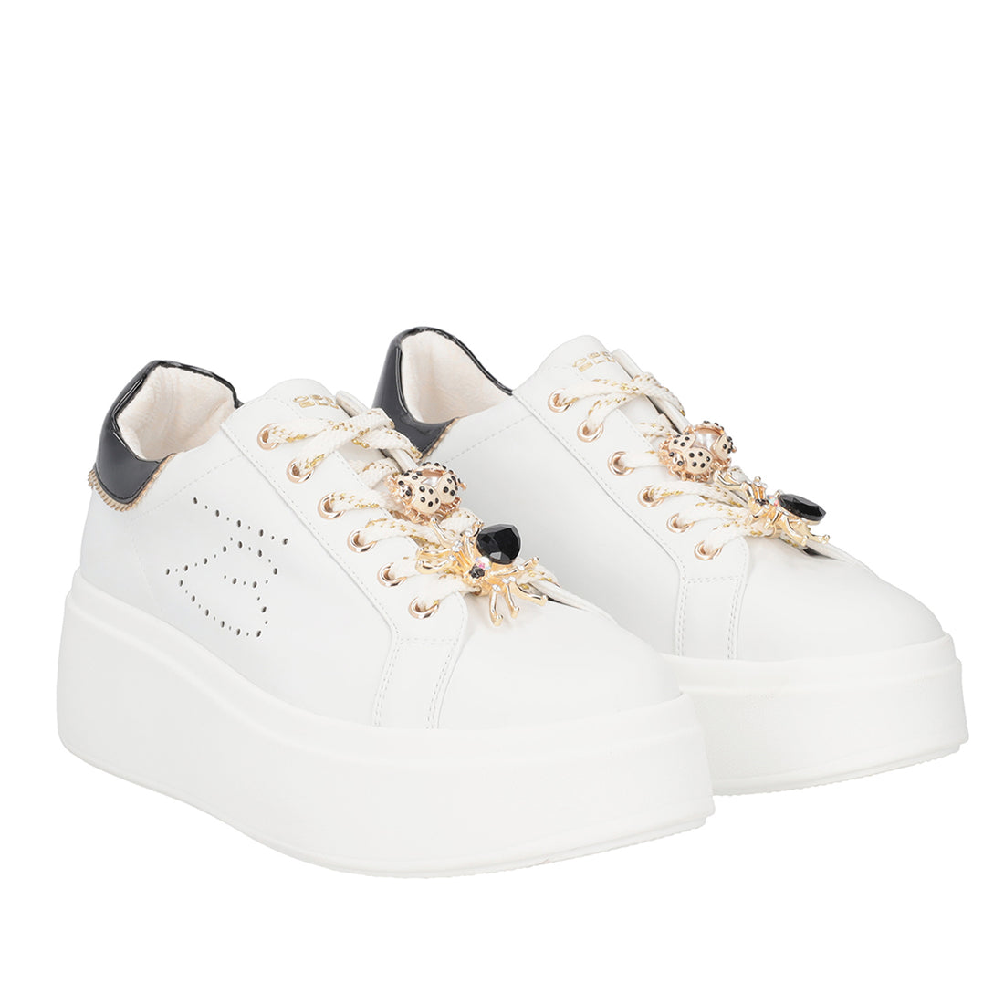 WHITE/BLACK VANITY SNEAKER WITH JEWEL LADYBUGS AND SPIDERS